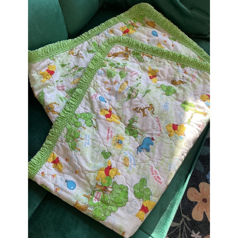 Vtg Classic 'Winnie the Pooh' Crib Set- Quilt Crib Green 1996 Eeyore Tigger